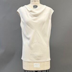 MM Lafleur White Sleeveless elegant, bias cut shell, size Large